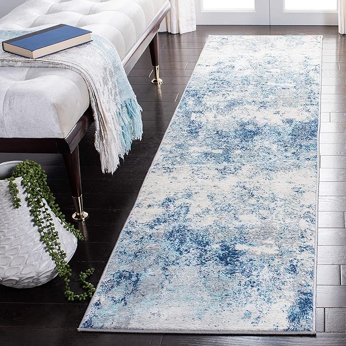 SAFAVIEH Brentwood Collection Runner Rug - 2' x 16', Ivory & Navy, Modern Abstract Design, Non-Shedding & Easy Care, Ideal for High Traffic Areas in Living Room, Bedroom (BNT822B)