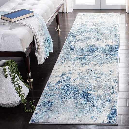 SAFAVIEH Brentwood Collection Runner Rug - 2' x 16', Ivory & Navy, Modern Abstract Design, Non-Shedding & Easy Care, Ideal for High Traffic Areas in Living Room, Bedroom (BNT822B)