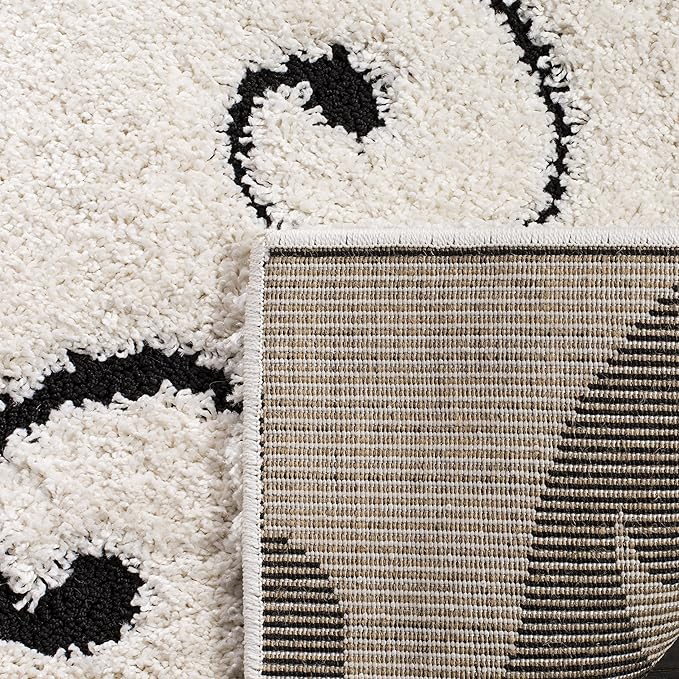 SAFAVIEH Florida Shag Collection Area Rug - 8' x 10', Ivory & Black, Scroll Design, Non-Shedding & Easy to Clean, High-Low Plush Pile, Ideal for Living Room, Bedroom, Dining Space (SG455-1290)