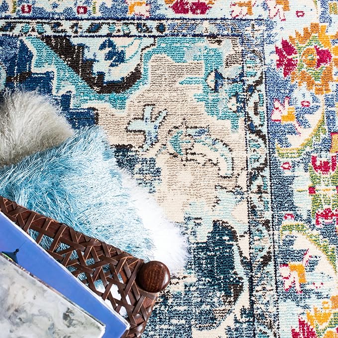 SAFAVIEH Monaco Collection Area Rug - 3' x 5', Navy & Light Blue, Non-Shedding & Easy to Clean, Distressed Medallion Design, Ideal for Living Room, Bedroom, Dining Space (MNC243N)