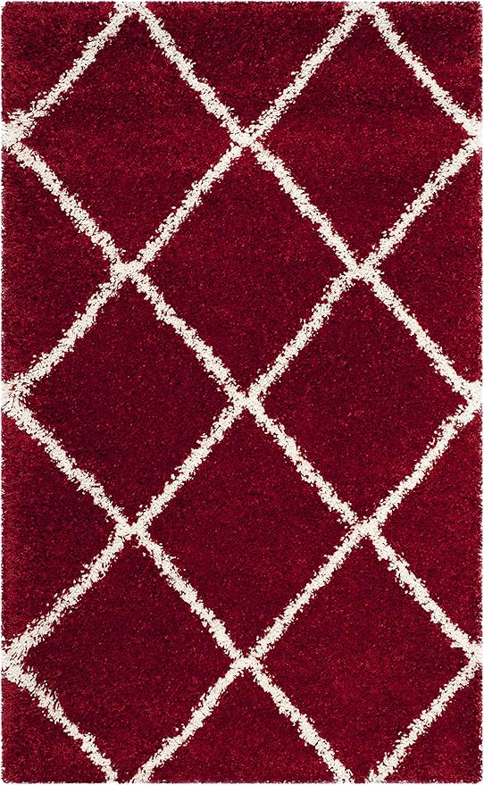 SAFAVIEH Hudson Shag Collection Accent Rug - 2'3" x 3'9", Red & Ivory, Trellis Design, Non-Shedding & Easy Care, 2-inch Thick Ideal for High Traffic Areas in Foyer, Living Room, Bedroom (SGH281R)