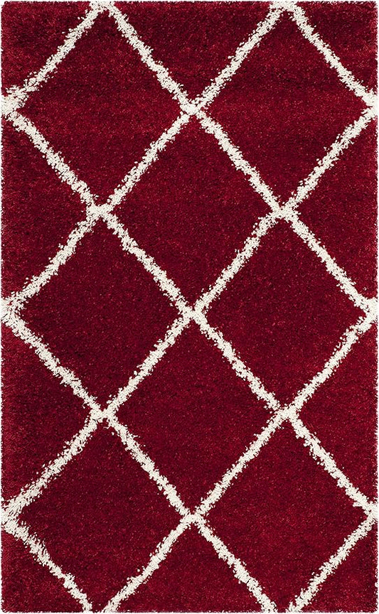 SAFAVIEH Hudson Shag Collection Accent Rug - 2'3" x 3'9", Red & Ivory, Trellis Design, Non-Shedding & Easy Care, 2-inch Thick Ideal for High Traffic Areas in Foyer, Living Room, Bedroom (SGH281R)