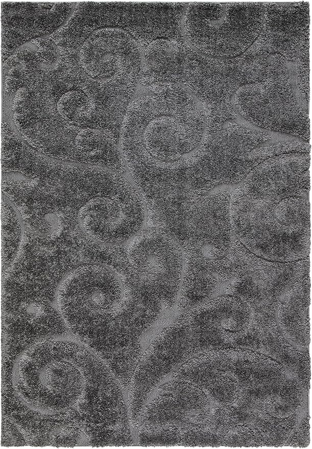 SAFAVIEH Florida Shag Collection Accent Rug - 4' x 6', Grey, Scroll Design, Non-Shedding & Easy Care, High-Low Plush Pile, Ideal for Living Room, Bedroom, Dining Space (SG455-8013)