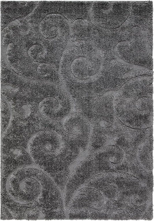 SAFAVIEH Florida Shag Collection Accent Rug - 4' x 6', Grey, Scroll Design, Non-Shedding & Easy Care, High-Low Plush Pile, Ideal for Living Room, Bedroom, Dining Space (SG455-8013)