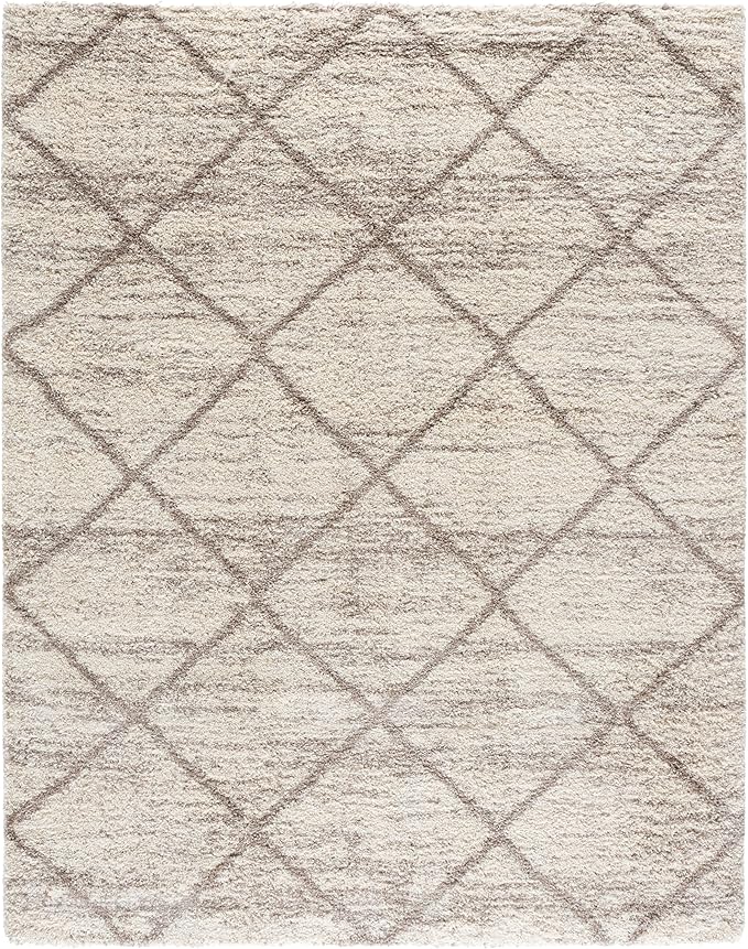 SAFAVIEH Area Rug 8x10 - Hudson Shag Collection - Large - Multi Ivory & Beige, Trellis Pattern, Non-Shedding & Easy Cleaning, Plush Thick Pile, Ideal for Living Room, Bedroom, Dining Space (SGH281H)