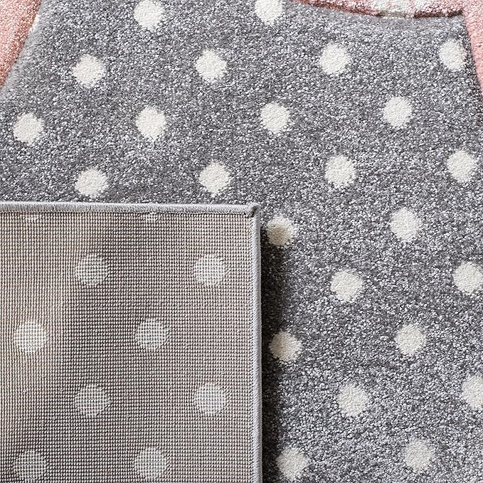 Carousel Kids Collection Area Rug - 5'3" Square, Grey & Ivory & Pink, Non-Shedding & Easy Care, Ideal for High Traffic Areas for Boys & Girls in Playroom, Nursery, Bedroom (CRK163G)