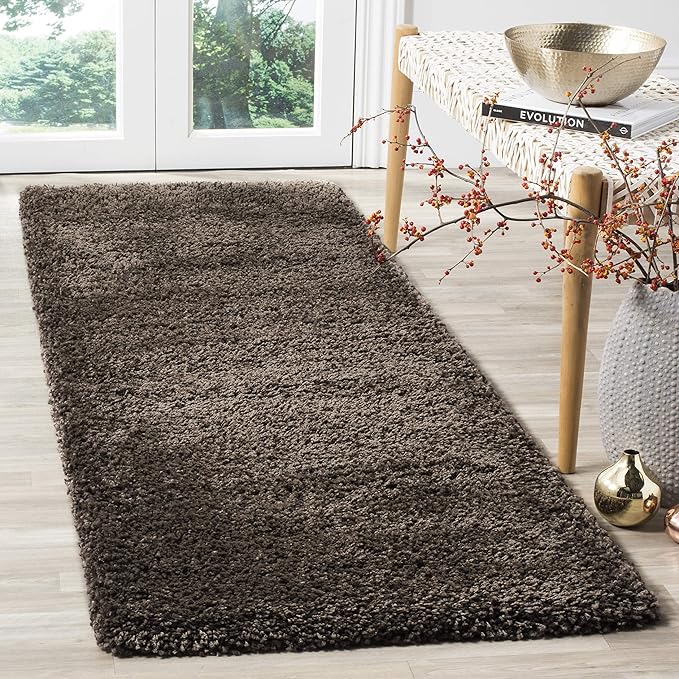 SAFAVIEH Santa Monica Shag Collection 2'3" x 11' Mushroom SGN725 Solid Non-Shedding Living Room Bedroom Dining Room Entryway Plush 2-inch Thick Runner Rug