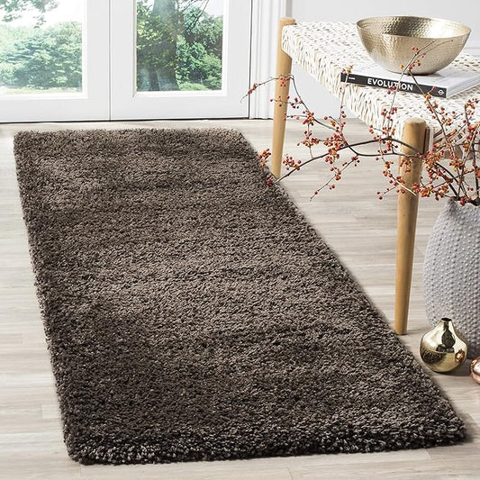 SAFAVIEH Santa Monica Shag Collection 2'3" x 11' Mushroom SGN725 Solid Non-Shedding Living Room Bedroom Dining Room Entryway Plush 2-inch Thick Runner Rug