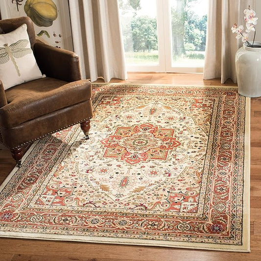 SAFAVIEH Lyndhurst Collection Area Rug - 3'3" Square, Ivory & Rust, Traditional Oriental Design, Non-Shedding & Easy Care, Ideal for High Traffic Areas in Living Room, Bedroom (LNH330R)