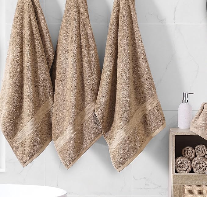LANE LINEN 18 Piece Cotton Towel Set - Soft, Absorbent & Perfect Family Set - 4 Bath, 8 Washcloths, 6 Hand Towels for Bathroom - Ideal for Home, Spa & Gym - Quality You Can Trust - Taupe