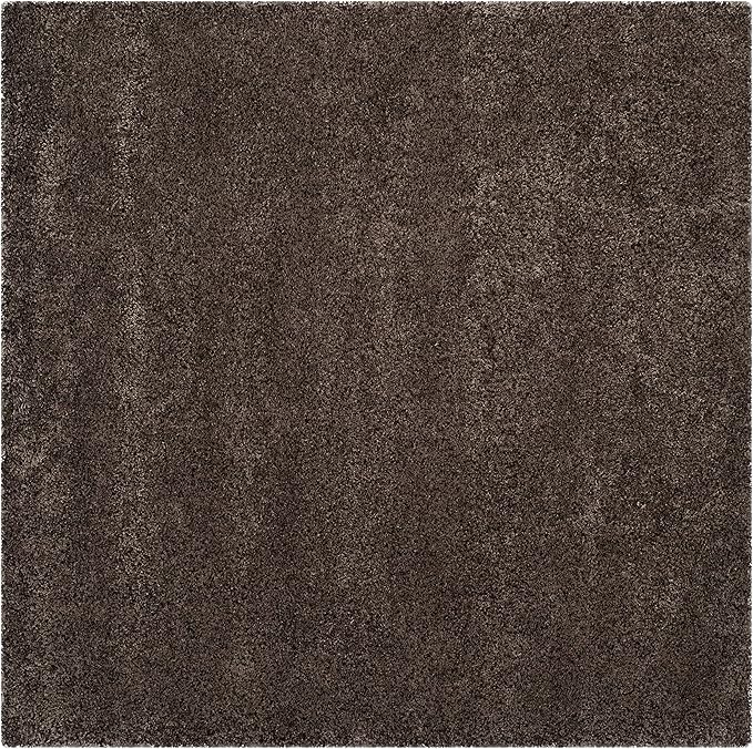 SAFAVIEH Santa Monica Shag Collection Area Rug - 4' Square, Mushroom, Non-Shedding & Easy Cleaning, Plush Thick Pile, Ideal for Living Room, Bedroom, Dining Space (SGN725-8181)