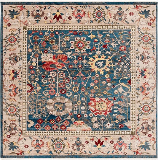 SAFAVIEH Kashan Collection Area Rug - 6'7" Square, Blue & Tan, Traditional Oriental Design, Non-Shedding & Easy Care, Ideal for High Traffic Areas in Living Room, Bedroom, Dining (KSN303G-7SQ)