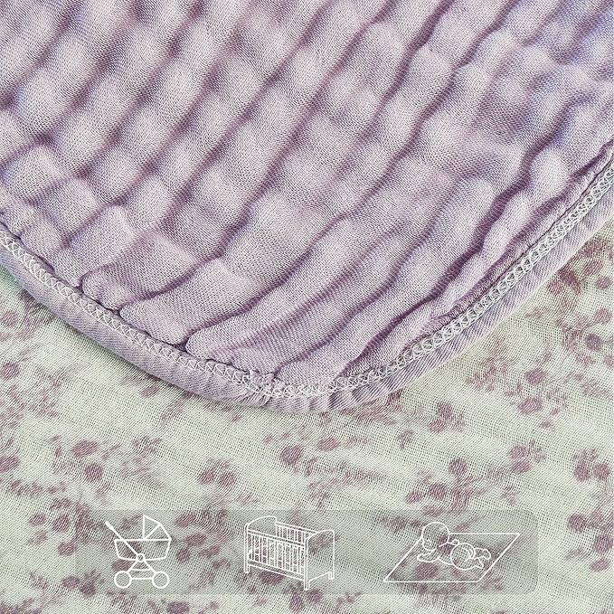 Muslin Throw Blanket 100% Cotton 6-Layer Gauze Floral Pattern Cooling Blanket Lightweight Soft Breathable Quilt for All Season Both Sides for Sofa Bed (Floral Purple-a, Throw 50"x60")