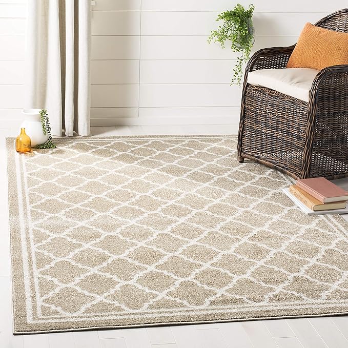SAFAVIEH Amherst Collection Area Rug - 8' x 10', Wheat & Beige, Moroccan Trellis Design, Non-Shedding & Easy Care, Ideal for High Traffic Areas in Living Room, Bedroom (AMT422S)