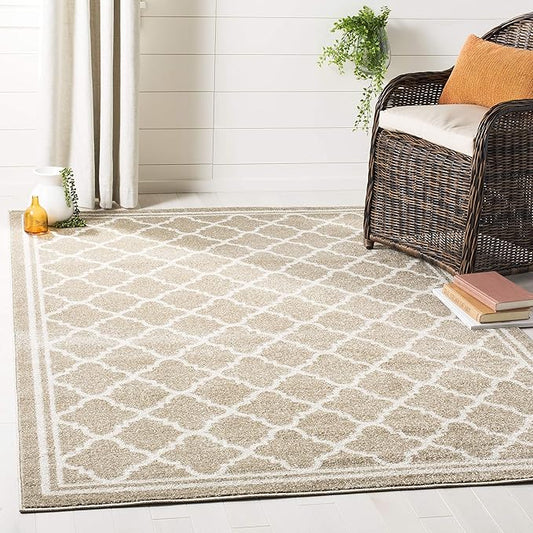 SAFAVIEH Amherst Collection Accent Rug - 3' x 5', Wheat & Beige, Moroccan Trellis Design, Non-Shedding & Easy Care, Ideal for High Traffic Areas in Entryway, Living Room, Bedroom (AMT422S)