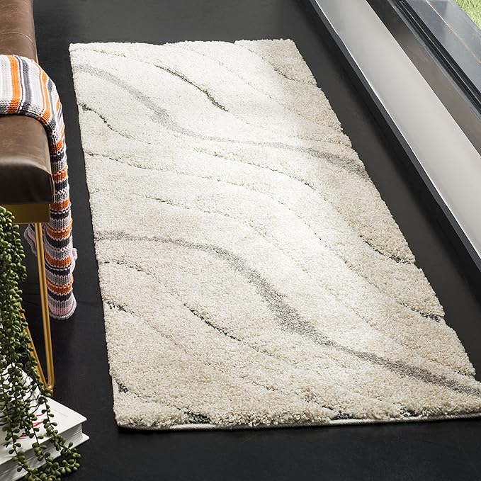 SAFAVIEH Florida Shag Collection Runner Rug - 2'3" x 7', Cream & Light Blue, Non-Shedding & Easy Care, 1.2-inch Thick Ideal for High Traffic Areas in Living Room, Bedroom (SG472-1160)