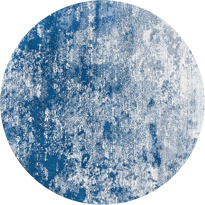 SAFAVIEH Brentwood Collection 8' Round Grey/Navy BNT822G Modern Abstract Non-Shedding Area Rug
