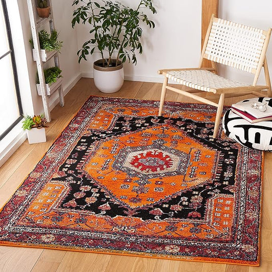 SAFAVIEH Vintage Hamadan Collection Accent Rug - 2'7" x 5', Orange & Black, Oriental Design, Non-Shedding & Easy Care, Ideal for High Traffic Areas in Entryway, Living Room, Bedroom (VTH204P)