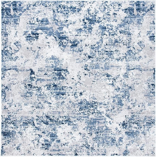SAFAVIEH Amelia Collection Area Rug - 6'7" Square, Navy & Grey, Modern Abstract Design, Non-Shedding & Easy Care, Ideal for High Traffic Areas in Living Room, Bedroom (ALA705N)
