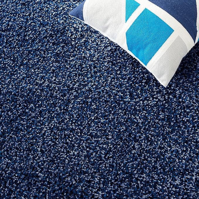 SAFAVIEH Santa Monica Shag Collection 8' x 10' Navy SGN725 Solid Non-Shedding Living Room Bedroom Dining Room Entryway Plush 2-inch Thick Area Rug
