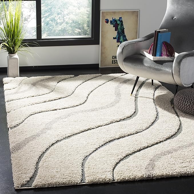 SAFAVIEH Florida Shag Collection Area Rug - 5'3" x 7'6", Cream & Light Blue, Non-Shedding & Easy Care, 1.2-inch Thick Ideal for High Traffic Areas in Living Room, Bedroom (SG472-1160)