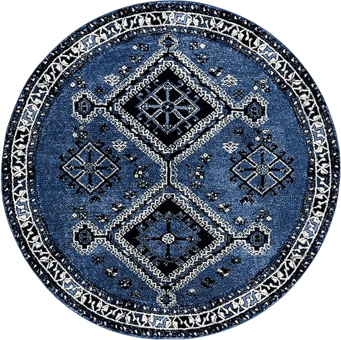 SAFAVIEH Vintage Hamadan Collection Area Rug - 6'7" Round, Blue & Black, Oriental Distressed Design, Non-Shedding & Easy Care, Ideal for High Traffic Areas in Living Room, Bedroom (VTH293M)