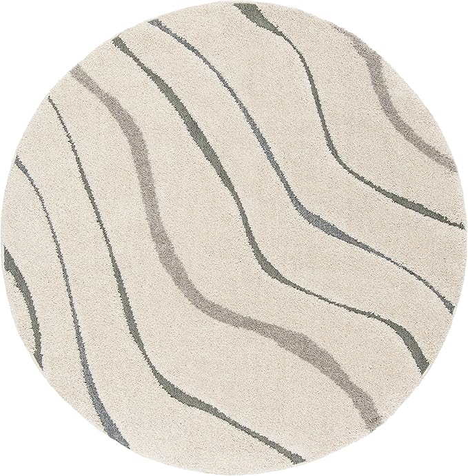 SAFAVIEH Florida Shag Collection Area Rug - 6'7" Round, Cream & Light Blue, Non-Shedding & Easy Care, 1.2-inch Thick Ideal for High Traffic Areas in Living Room, Bedroom (SG472-1160)