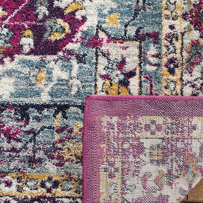SAFAVIEH Evoke Collection Area Rug - 9' x 12', Fuchsia & Ivory, Oriental Medallion Distressed Design, Non-Shedding & Easy Care, Ideal for High Traffic Areas in Living Room, Bedroom (EVK275R)