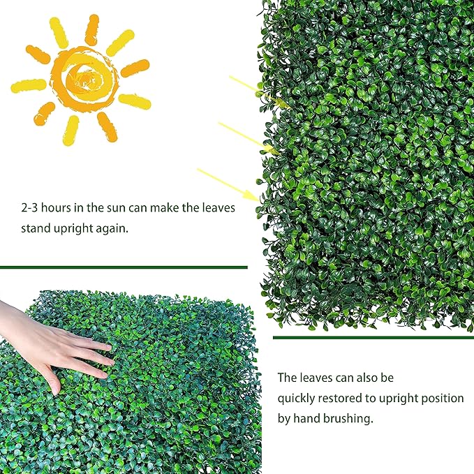 Artificial Boxwood Roll: 5FT X 10FT (50 sqft) UV-Anti Faux Ivy Boxwood Hedge Leaf Grass Wall for Patio Balcony Privacy, Garden, Backyard Greenery Wall Backdrop and Fence Decor