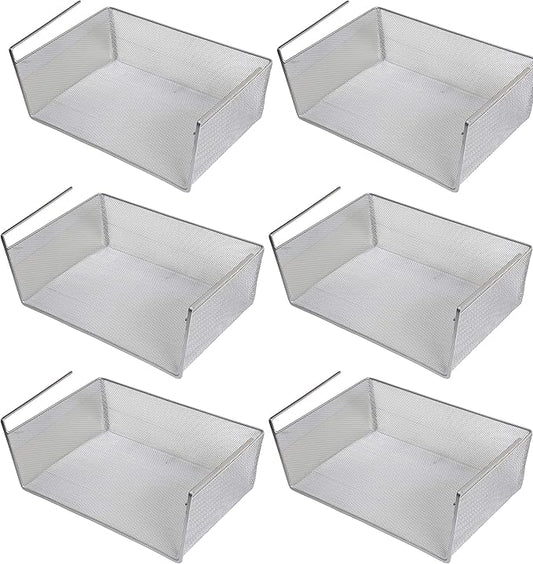 YBM Home Under Shelf Basket (6-Pack) Mesh Stainless Steel Storage Under Cabinet Hanging Basket Rack Maximize Space in Cabinets, Pantry Room, Bathroom, Laundry Room, and More, 1131