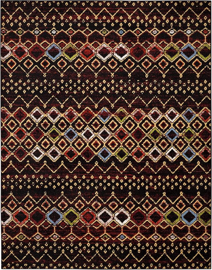 SAFAVIEH Amsterdam Collection Area Rug - 8' x 10', Black & Multi, Moroccan Boho Design, Non-Shedding & Easy Care, Ideal for High Traffic Areas in Living Room, Bedroom (AMS108P)