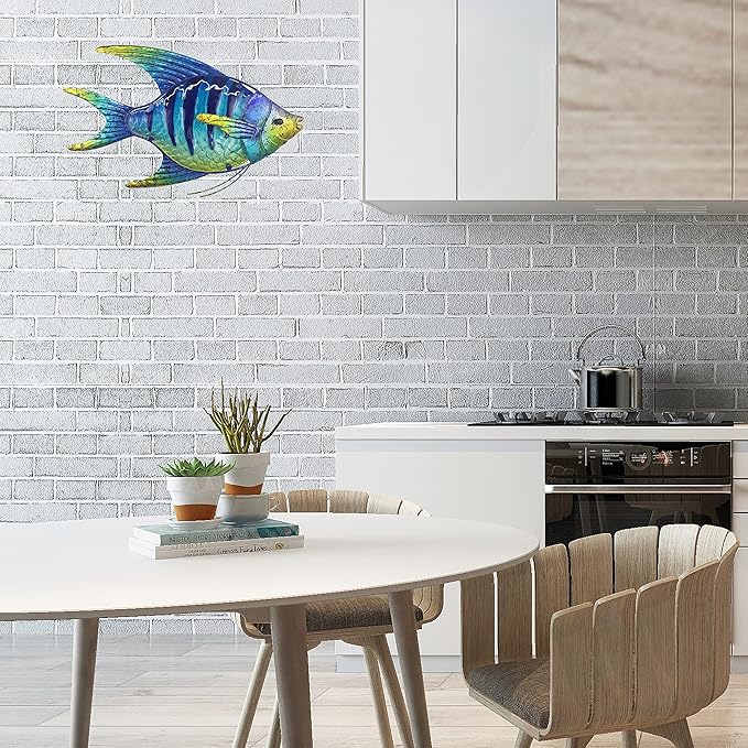 JOYBee 16.25Inch Large Metal Fish Wall Art Décor -Christmas Decorations-Perfect for Coastal，Nautical，Beach Or Boat-Decorations for Indoor Outdoor Kitchen Bathroom Patio Pool or Porch(Blue)