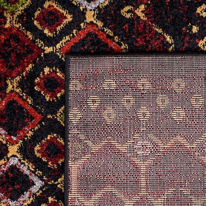 SAFAVIEH Amsterdam Collection Area Rug - 5'1" x 7'6", Black & Multi, Moroccan Boho Design, Non-Shedding & Easy Care, Ideal for High Traffic Areas in Living Room, Bedroom (AMS108P)