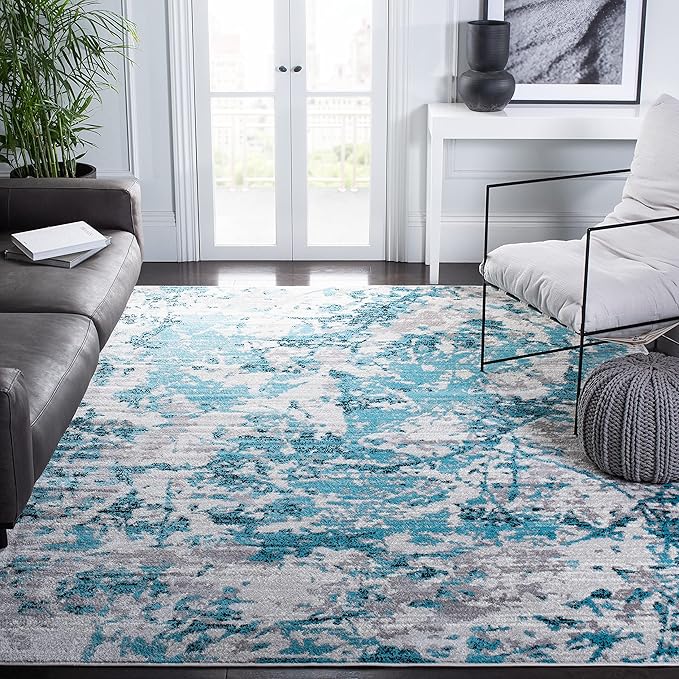 SAFAVIEH Skyler Collection 8' x 10' Blue/Ivory SKY186M Modern Abstract Non-Shedding Living Room Bedroom Dining Home Office Area Rug