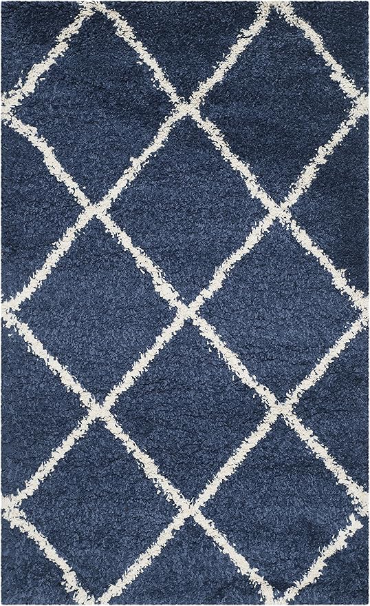 SAFAVIEH Hudson Shag Collection Accent Rug - 3' x 5', Navy & Ivory, Modern Trellis Design, Non-Shedding & Easy Care, 2-inch Thick Ideal for High Traffic Areas in Foyer, Living Room, Bedroom (SGH281C)