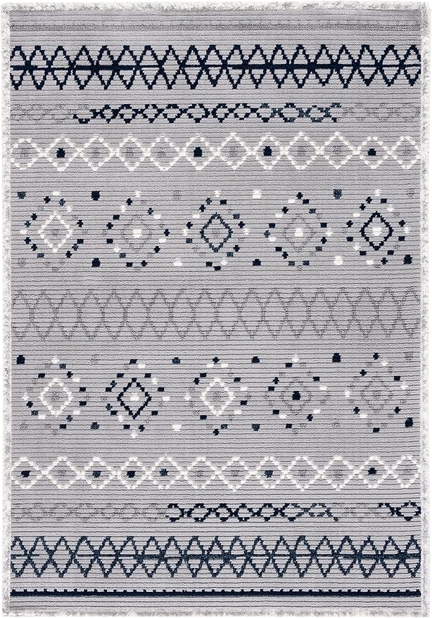 SAFAVIEH Marrakech Collection Area Rug - 9' x 12', Grey & Navy, Moroccan Boho Tribal Rustic Design, Non-Shedding & Easy Care, Ideal for High Traffic Areas in Living Room, Bedroom (MRK612F)