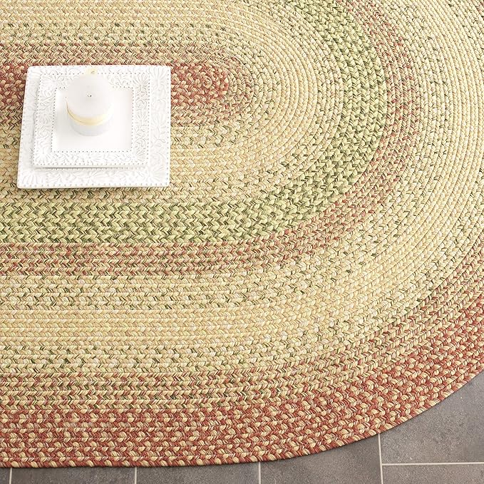 SAFAVIEH Washable Rug Outdoor Braided Collection - 4' x 6' Oval, Rust & Multi, Handmade & Reversible, Non-Shedding & Easy to Clean, Ideal for Patio, Backyard, Mudroom (BRD303A)
