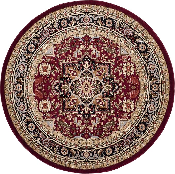 SAFAVIEH Lyndhurst Collection Area Rug - 6' Round, Red & Black, Traditional Oriental Design, Non-Shedding & Easy Care, Ideal for High Traffic Areas in Living Room, Bedroom (LNH330B)