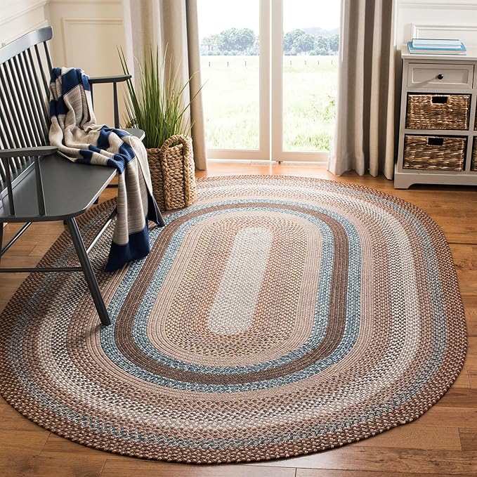 SAFAVIEH Washable Rug Outdoor Braided Collection - 6' x 8' Oval, Brown & Multi, Handmade & Reversible, Non-Shedding & Easy to Clean, Ideal for Patio, Backyard, Mudroom (BRD313A)
