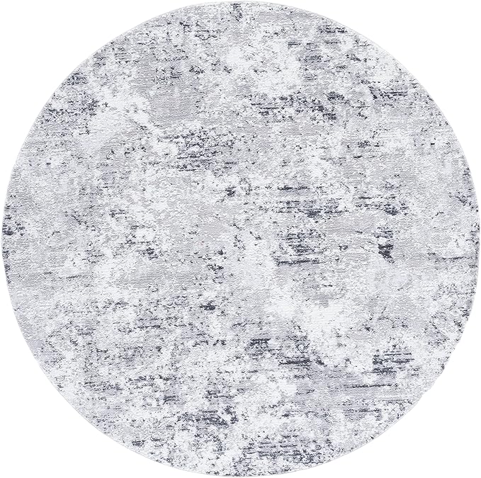 SAFAVIEH Amelia Collection Area Rug - 6'7" Round, Grey & Ivory, Modern Abstract Design, Non-Shedding & Easy Care, Ideal for High Traffic Areas in Living Room, Bedroom (ALA705G)