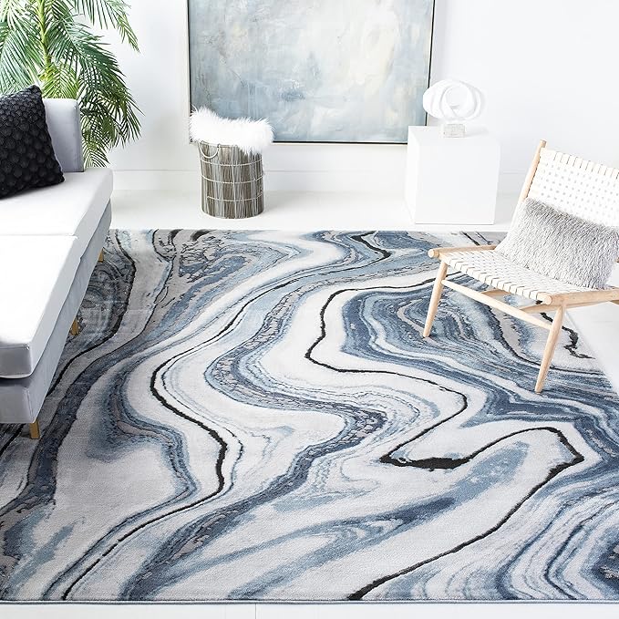 SAFAVIEH Craft Collection Area Rug - 10'6" x 14', Blue & Grey, Modern Abstract Design, Non-Shedding & Easy Care, Ideal for High Traffic Areas in Living Room, Bedroom (CFT819M)