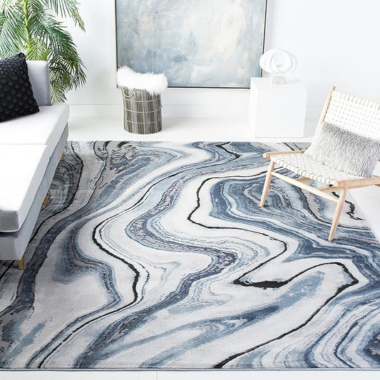 SAFAVIEH Craft Collection Area Rug - 10'6" x 14', Blue & Grey, Modern Abstract Design, Non-Shedding & Easy Care, Ideal for High Traffic Areas in Living Room, Bedroom (CFT819M)