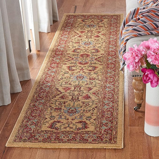 SAFAVIEH Mahal Collection Runner Rug - 2'2" x 8', Beige & Red, Traditional Oriental Design, Non-Shedding & Easy Care, Ideal for High Traffic Areas in Living Room, Bedroom (MAH693B)
