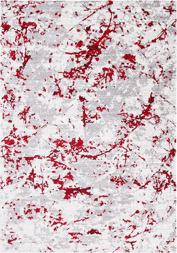 SAFAVIEH Skyler Collection 6' x 9' Grey/Red SKY186Q Modern Abstract Non-Shedding Living Room Dining Bedroom Area Rug