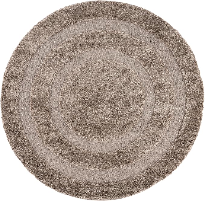 SAFAVIEH Florida Shag Collection Area Rug - 6'7" Round, Beige & Beige, Border Design, Non-Shedding & Easy Care, 1.2-inch Thick Ideal for High Traffic Areas in Living Room, Bedroom (SG454-1313)