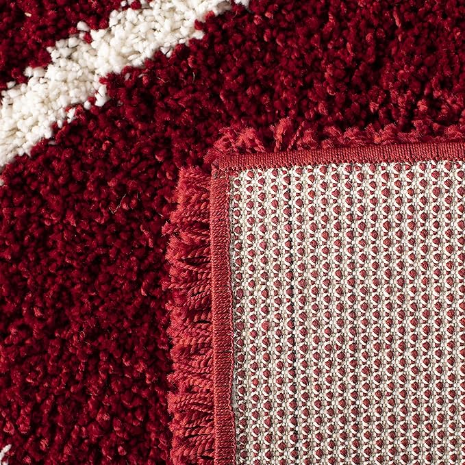 SAFAVIEH Hudson Shag Collection 3' Square Red / Ivory SGH281R Modern Diamond Trellis Non-Shedding Living Room Bedroom Dining Room Entryway Plush 2-inch Thick Area Rug