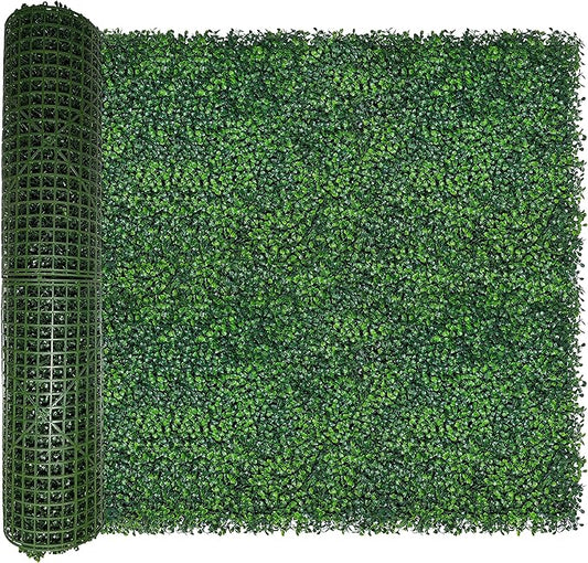 Artificial Boxwood Roll: 40x120 in (33.5 sqft) UV-Anti Faux Ivy Boxwood Hedge Leaf Grass Wall for Patio Balcony Privacy, Garden, Backyard Greenery Wall Backdrop and Fence Decor