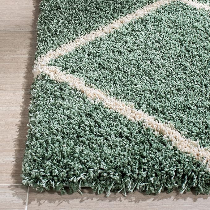 SAFAVIEH Hudson Shag Collection Accent Rug - 2' x 3', Green & Ivory, Modern Trellis Design, Non-Shedding & Easy Care, 2-inch Thick Ideal for High Traffic Areas in Foyer, Living Room, Bedroom (SGH281Y)