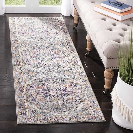 SAFAVIEH Evoke Collection Runner Rug - 2'2" x 7', Grey & Grey, Oriental Medallion Distressed Design, Non-Shedding & Easy Care, Ideal for High Traffic Areas in Living Room, Bedroom (EVK275H)