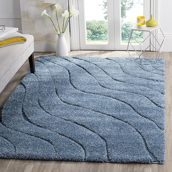 SAFAVIEH Florida Shag Collection Area Rug - 6' x 9', Light Blue & Blue, Non-Shedding & Easy Care, 1.2-inch Thick Ideal for High Traffic Areas in Living Room, Bedroom (SG472-6065)